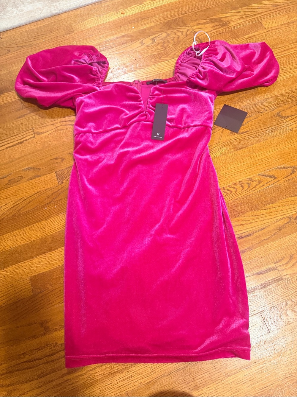 Lulu's Hot Pink Velvet Puff-Sleeve Mini Dress
